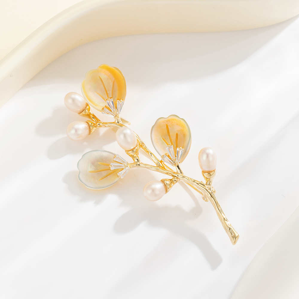Mother of Pearl Branch Brooch Pin – Pearl Flower Branch Pin in 5 Colors