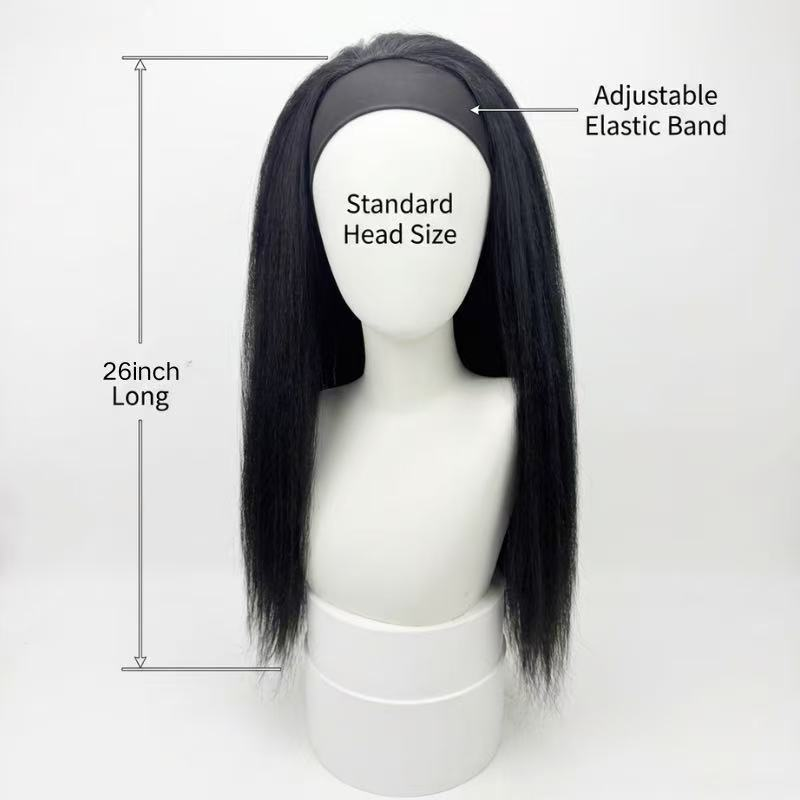 Headband wig with approximate 26-inch length and adjustable band