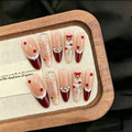 Christmas Press-On Nails – Red French Tips with Rhinestones, Pearls & Gold Star Charms