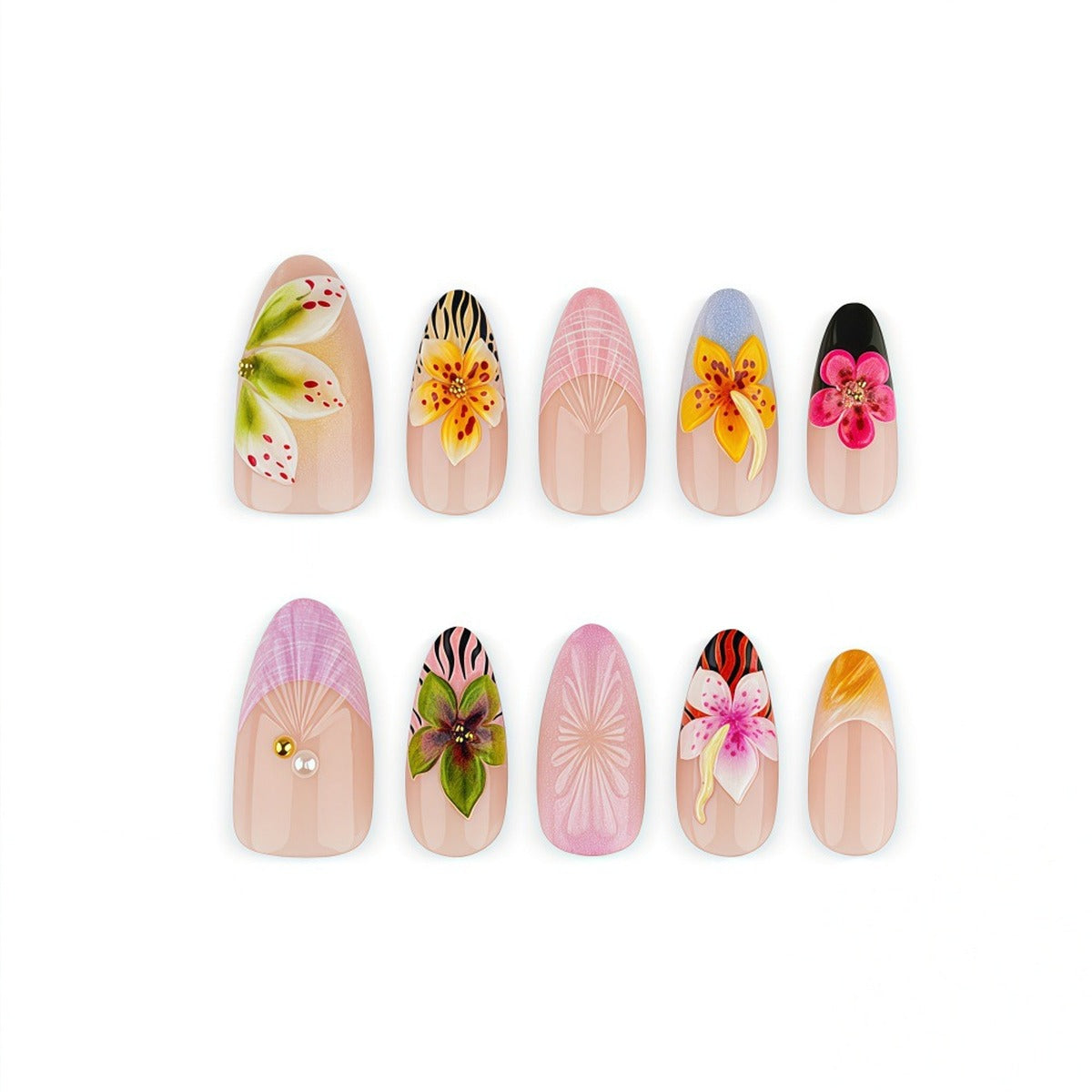 3D Floral Carved Press-On Nails – Z602