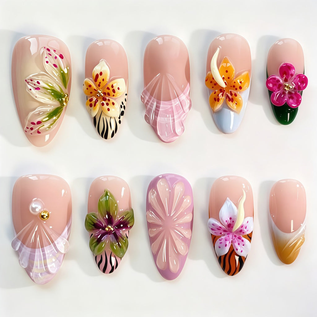 3D Floral Carved Press-On Nails – Z602